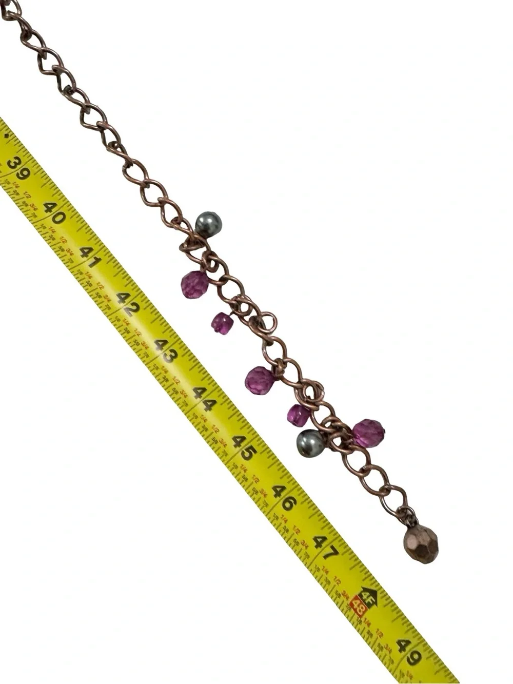 Chico’s Tiger Eye Purple Rhinestone Copper Tone Chain Belt